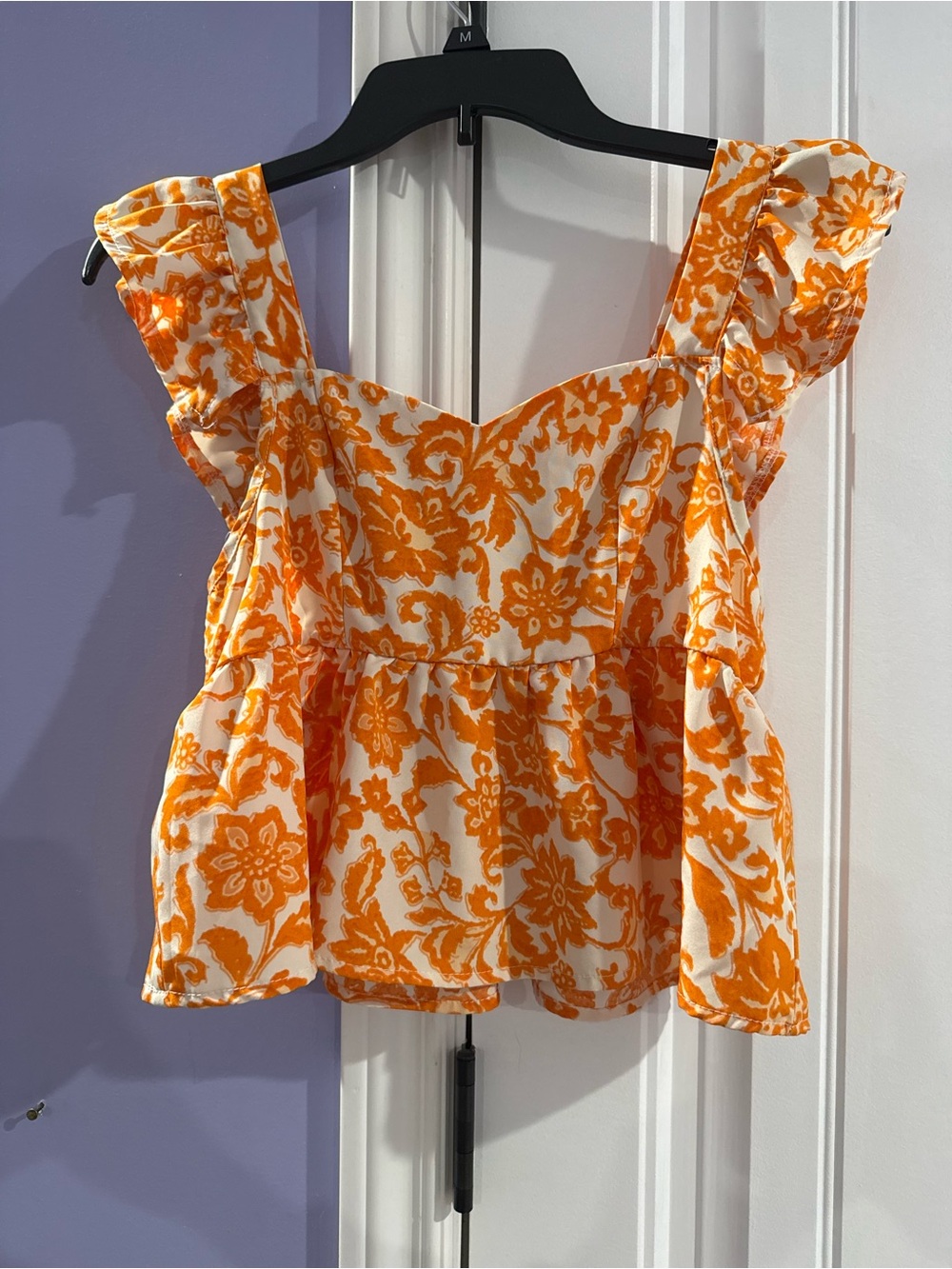 Women’s Orange Floral Ruffle Sleeve Top